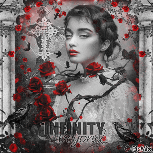 Gothic woman black white red rose - Darmowy animowany GIF