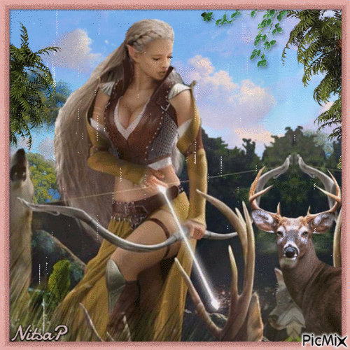 woman hunter with bow - 無料のアニメーション GIF