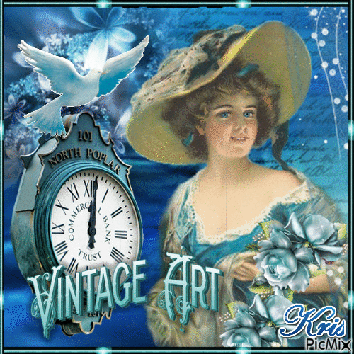Lady in blue vintage - Free animated GIF