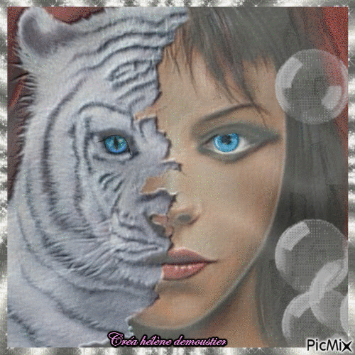 HD femme tigre effet pierre - Gratis animeret GIF