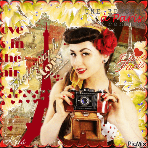 Femme avec un appareil photo/vintage 🌼❤️ - Gratis animerad GIF