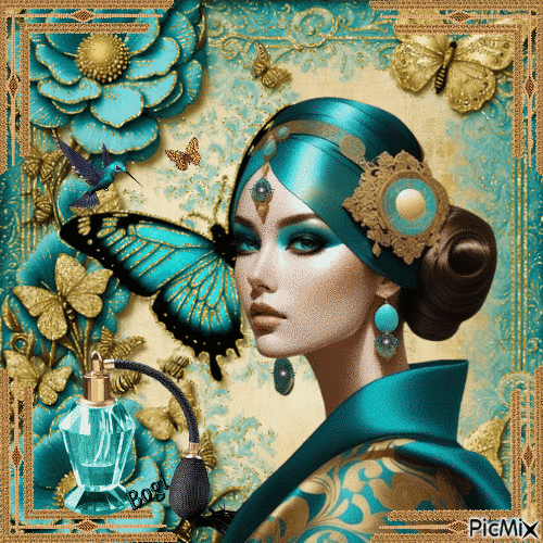Creation in turquoise and gold... - GIF animé gratuit