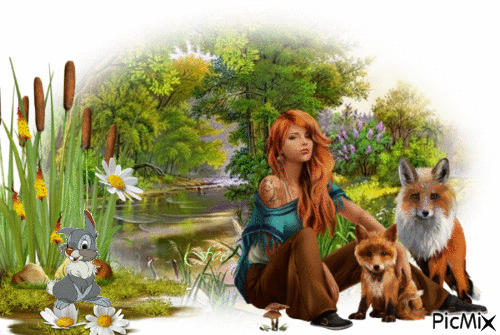 La belle et les renards - GIF animado grátis