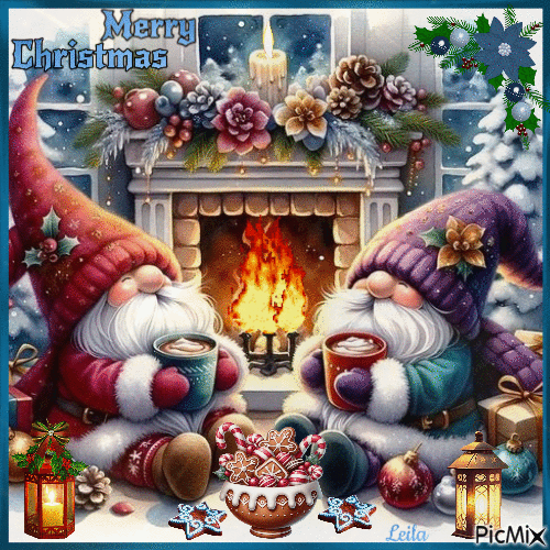 Merry Christmas. Santas, fire place - Animovaný GIF zadarmo