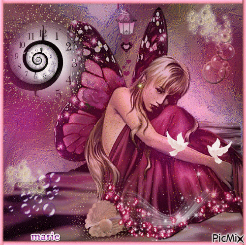 femme papillon reflet mauve/rose - GIF animé gratuit