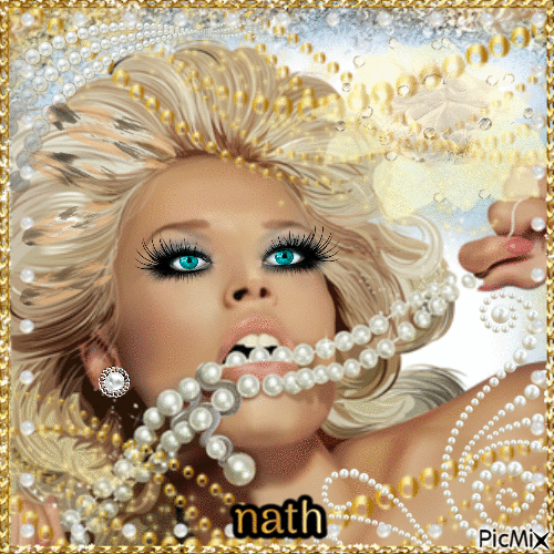 Portrait de femme et perles,nath - GIF animado grátis