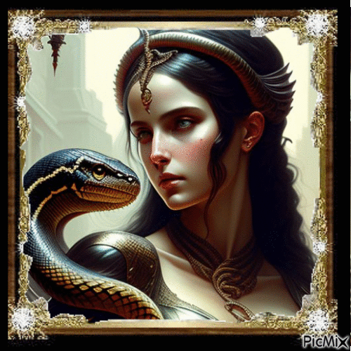 Femme et serpent - GIF animé gratuit