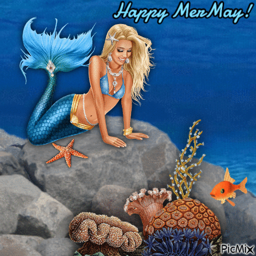 Mermaid near coral and fish - Бесплатный анимированный гифка