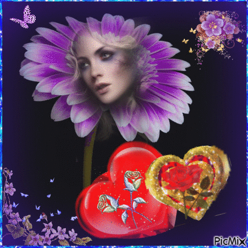 Flowers & heart - GIF animé gratuit