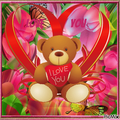 Bär mit rotem Text "LOVE" - 無料のアニメーション GIF