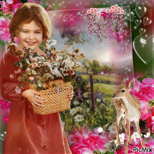 Un niño/a con flores - GIF animé gratuit
