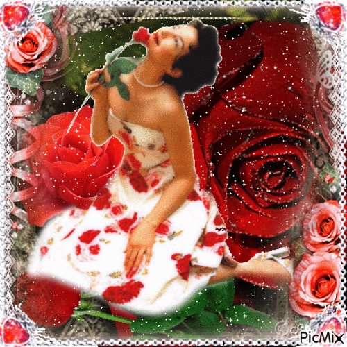 Lady with Red Rose - Бесплатный анимированный гифка