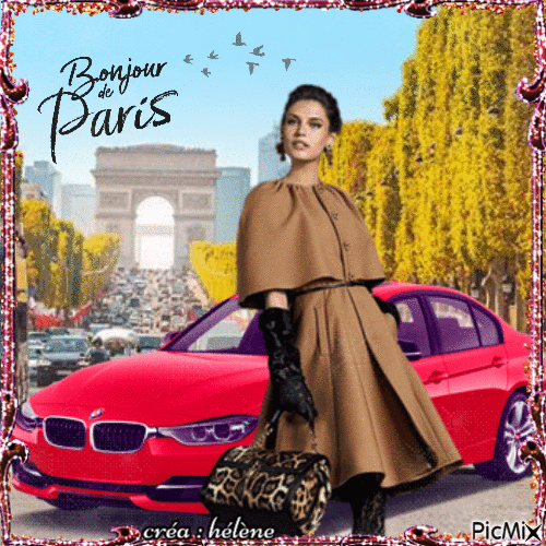 Femme à Paris avec sa voiture - Ücretsiz animasyonlu GIF