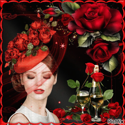 Portrait de femme et roses rouges. - 免费动画 GIF