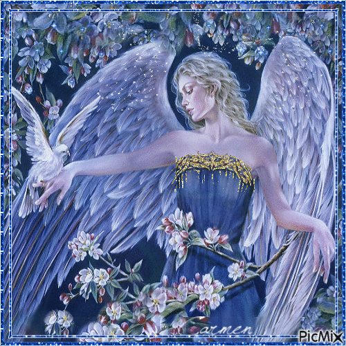 Blue Angel with Dove - 無料のアニメーション GIF