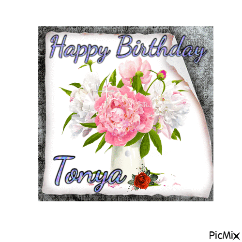 Floral Happy Birthday Tonya - Animovaný GIF zadarmo