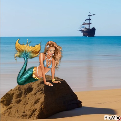 Mermaid on beach - png ฟรี