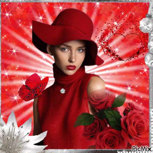 Portrait de Femme en rouge - GIF animé gratuit
