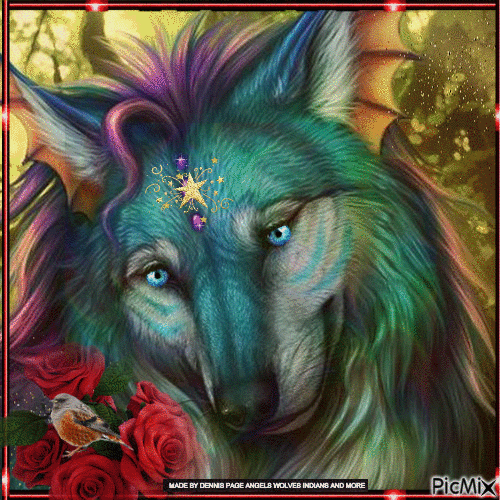 WOLF WITH  ROSES - Gratis animerad GIF