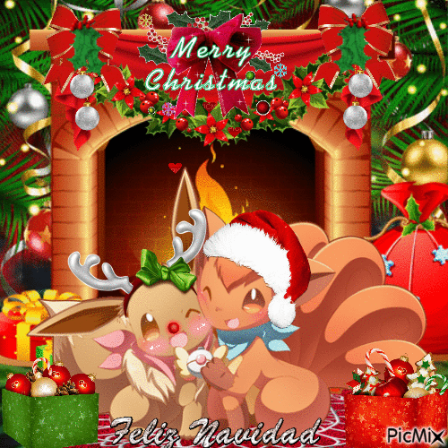 Merry Christmas and Feliz Navidad from Pokemon - GIF animado gratis