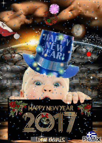 HAPPY NEW YEAR 2017 original backgrounds, painting,digital art by tonydanis  GREECE HELLAS fantasy fantasia 3d animation imagination gif peace love -  Free animated GIF - PicMix
