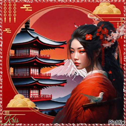 Asiatique en rouge - GIF animado grátis