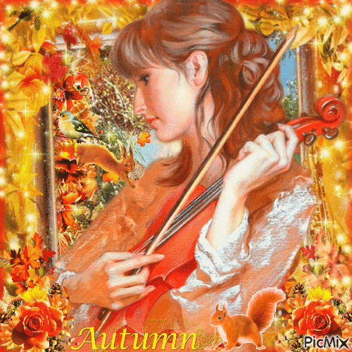 Violinist in Autumn - Free animated GIF