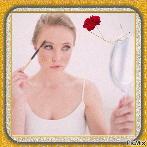 Blonde woman holding mirror - GIF animado grátis