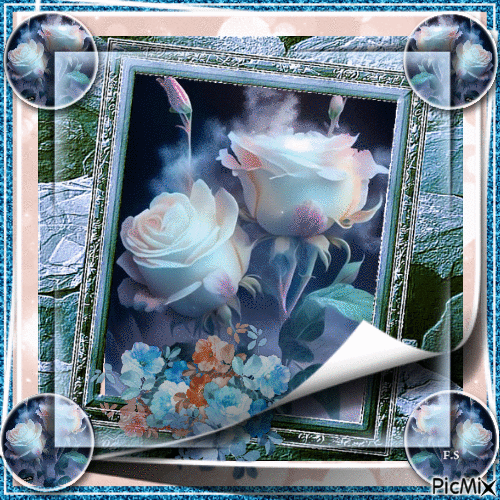 Bouquet de Roses - Bleu & Saumon - GIF animado grátis