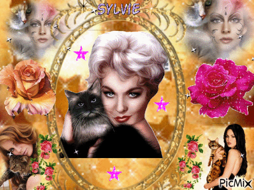 Ladie with cats ma création a partager sylvie - GIF animado gratis