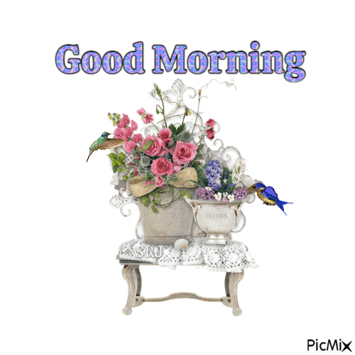 Good Morning Floral Hummingbirds - Free animated GIF