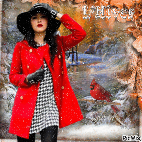 Femme en hiver en rouge - Gratis animeret GIF