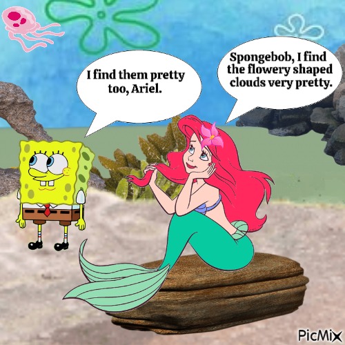Spongebob and Ariel talking about clouds - gratis png