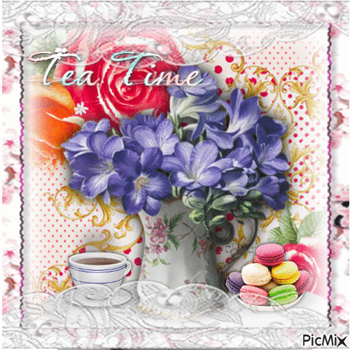 tea time with flowers - GIF animado gratis