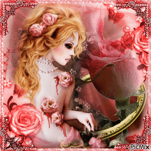 femme et roses gothic 🌿💕 - Gratis animerad GIF