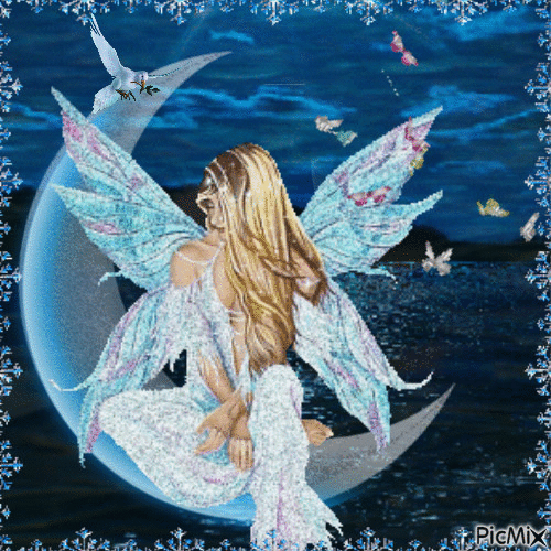 ange dans la nuit et papillons - Ingyenes animált GIF
