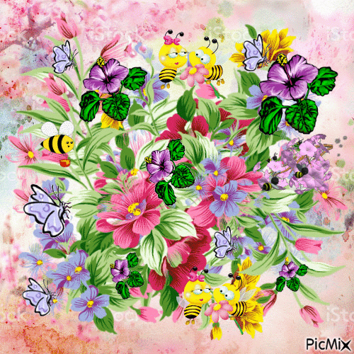 FLOWERS BLOOMING, BUTTERFLIES, AND BEES MAKING HUNGREY. - Free animated GIF  - PicMix