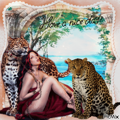 Frau und Leoparden - GIF animé gratuit