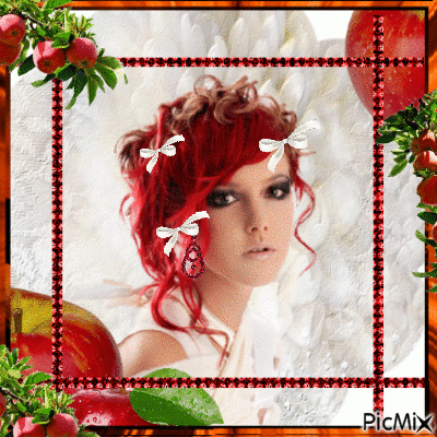 red head red apple - Free animated GIF