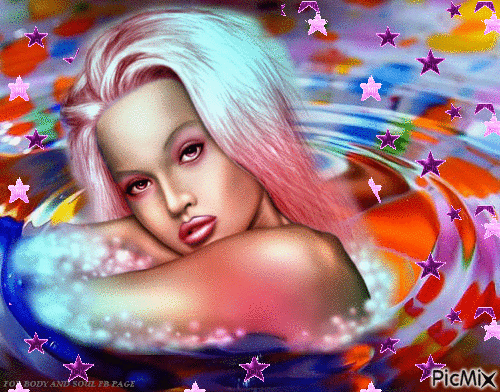 fantasy girl in colorful water - Gratis animerad GIF