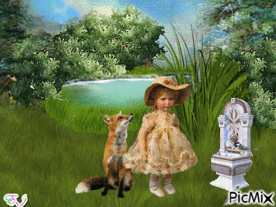 Le renard et la petite fille - GIF animé gratuit