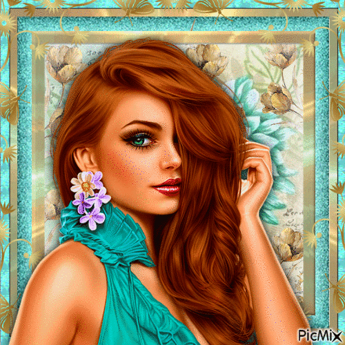 Turquoise,Gold Portrait-RM-06-07-23 - Free animated GIF