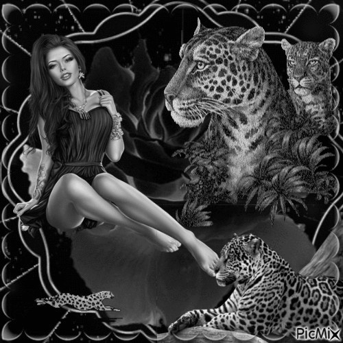 femme avec leopard - 無料のアニメーション GIF