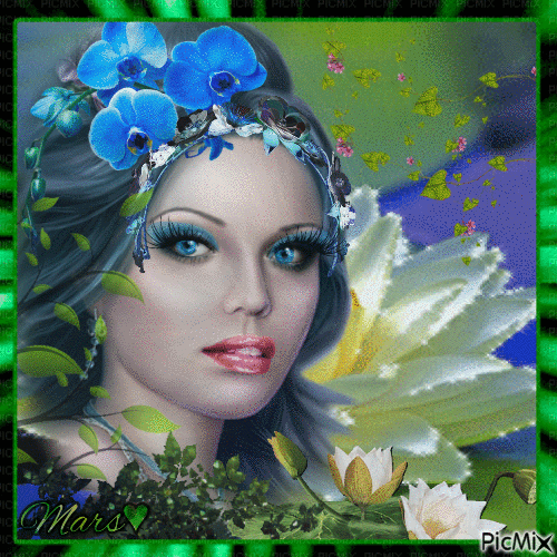 mujer de ojos azules  de lotus - Zdarma animovaný GIF
