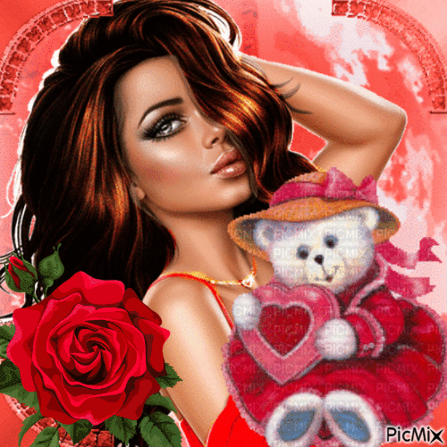 Femme et teddy - Bezmaksas animēts GIF