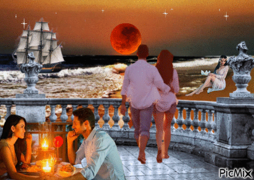 Noche de Luna roja Romantica - GIF animé gratuit