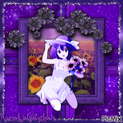{Purple Sunflower Anime Girl} - GIF animado grátis