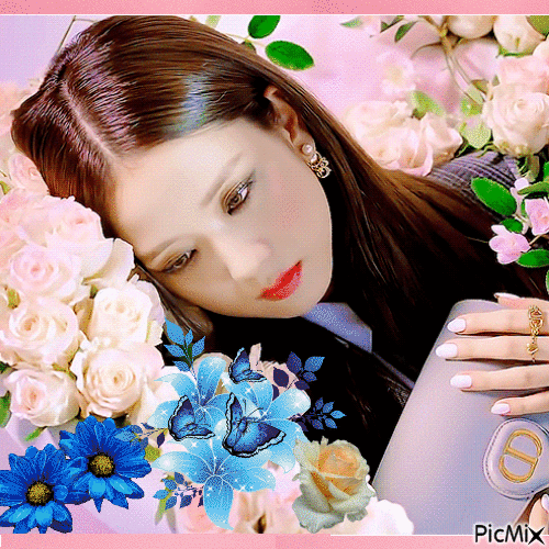 Jisoo BlackPink virágokkal, 2000-es évek stílusa - Gratis geanimeerde GIF