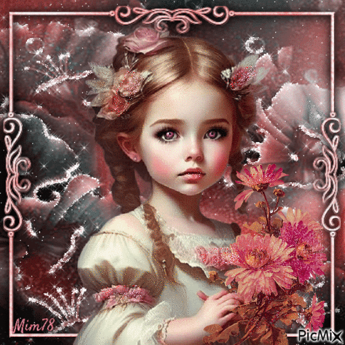 Petite fille aux fleurs vintage - Darmowy animowany GIF