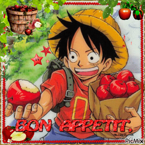 monkey d luffy bon appetit apple red tasty food one piece - Free animated GIF